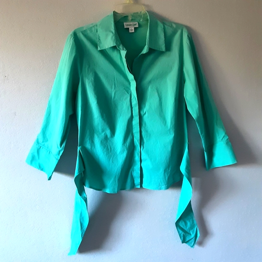 Women's Coldwater Creek Button Up Blouse with Front Tie. FREE EARRINGS